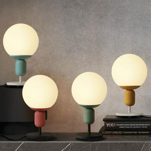 Macaron Glass Ball Table Lamps for Living Room Modern Desk Lamp Bedroom Bedside Light Fixtures Led Stand Lights Home Lighting