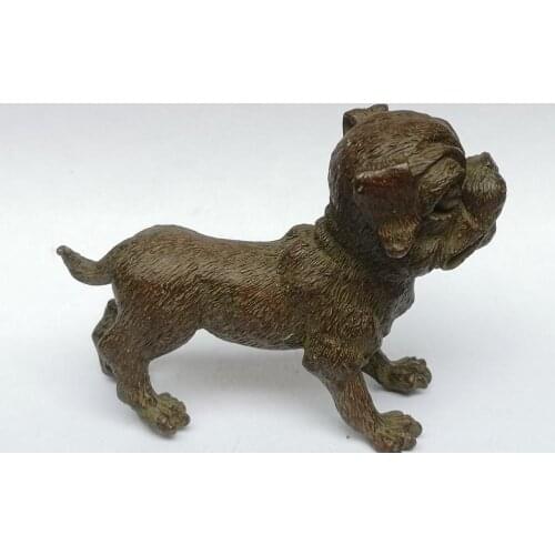 YIZHU CULTUER ART Signature Collection Old China Bronze Carving Dog Statue Family Decoration Gift