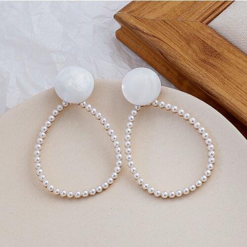 AENSOA Fashion Korean Water Drop Pearl Drop Earrings For Women Temperament Geometric Statement Earrings Party Jewelry Gift