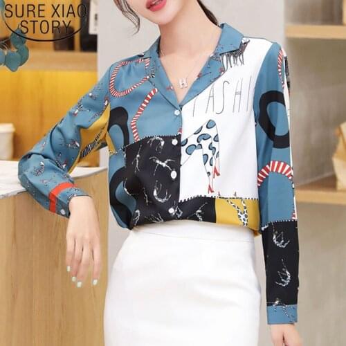 Womens Tops And Blouses 2021 Ladies Tops Chiffon Blouse Shirts Longf Sleeve Button Office Lady Blusas V-Neck Printing 5995 50