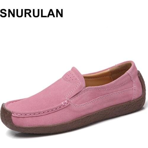 SNURULANWoman Flats Soft Slip-On Cow Suede Casual Shoes Platform Sneakers Spring Autumn Moccasins Zapatos mujer Size 35~42E411
