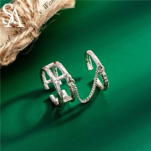 SA SILVERAGE Retro Integrated S925 Sterling Silver Concave-convex Lava Texture Chain Ring Food Ring Fine Jewelry