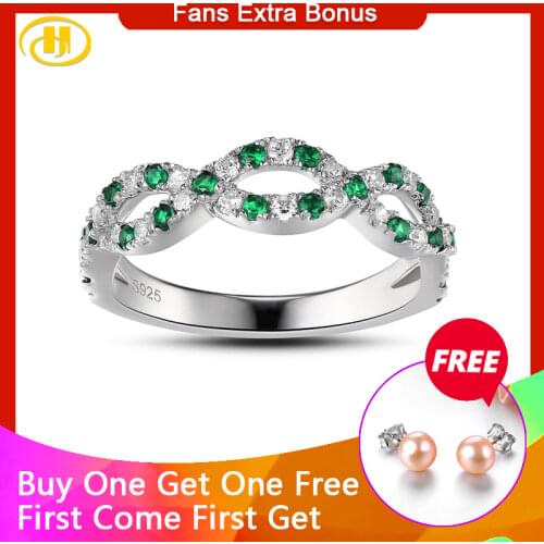 Hutang Emerald Gemstone Rings for Women Genuine 925 Sterling Silver Band Ring Gift Engagement Jewelry