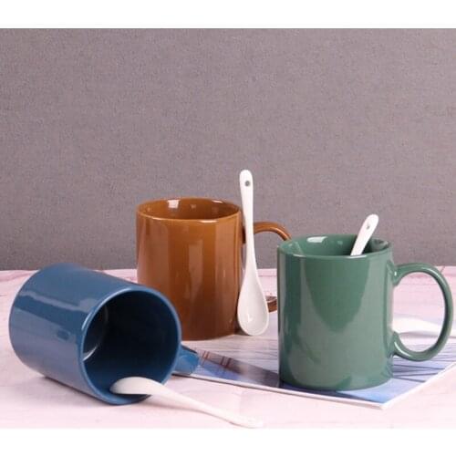 1pcs Creative Ceramic Mug with Spoons Wine Beer Espresso Coffee Cups Milk Tea Mug Home Office Drinkware Products Solid Color