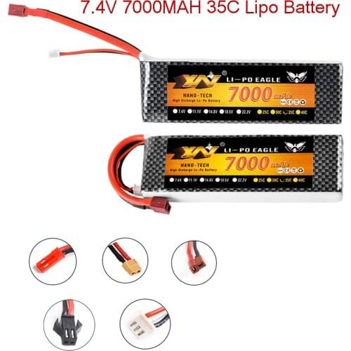 1Pcs YW 2S2P 7.4V 7000mah 2S 35C Lipo Battery with T/XT60/Tamiya/TRX/XT90 Plug For Traxxas SCX10 Car FPV Airplane Truck RC Parts