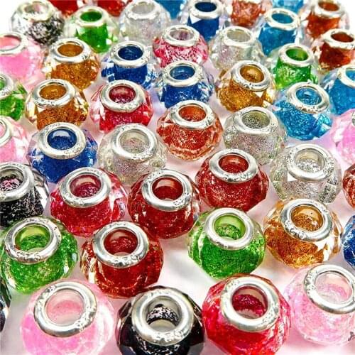 10Pcs Large Hole Glass Glitter European Spacer Beads Rondelle for Snake Chain Fit Pandora Bracelet Necklace Women Jewelry Making