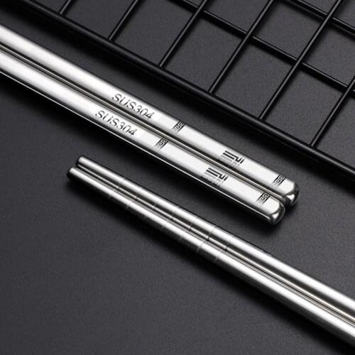 2Pairs/Set Stainless Steel Square Chopsticks Chinese Healthy Light Weight Metal Chopsticks Non-slip Food Sushi Sticks Tableware