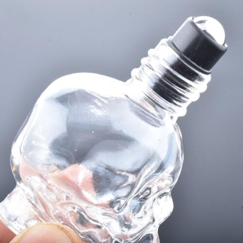 20pcs/Lot 8ml Skull Roll on Bottle Sample Test Essential Oil Vials with Roller Metal Clear Perfume Cosmetic Containers