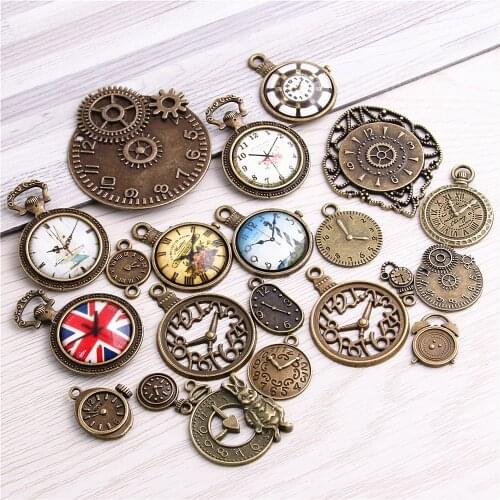 20pcs Vintage Metal Charms Antique Bronze Mixed Clock Fashion DIY Handmade Steampunk Jewelry Pendants Jewelry Making D6365
