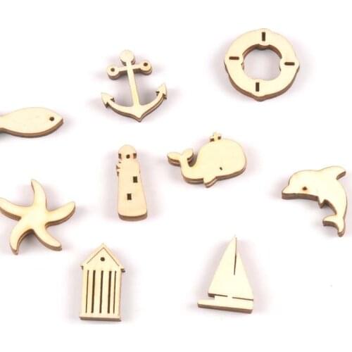 27-31mm Mixed Wooden Ornament Dolphin/starfish/whale/anchor/sailboat Pattern Wood For Scrapbook DIY Carft Home Decor 20pcs m2153