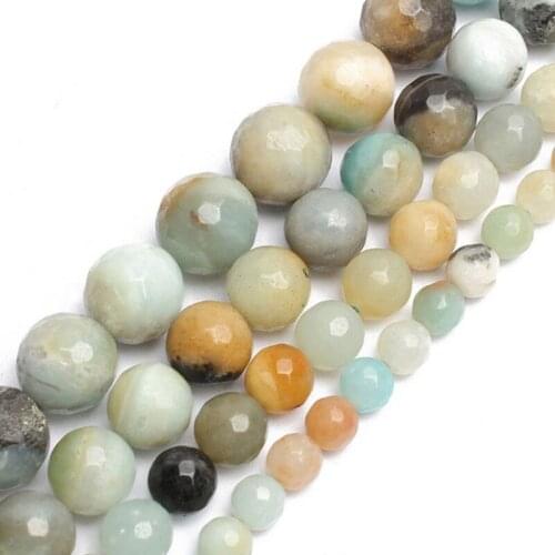 4-14mm Round Faceted Mixed Color Amazonite Beads For Jewelry Making Beads Bracelets For Women 15'' Needlework DIY Beads Trinket