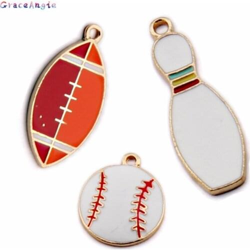 5PCS Sports Man Jewelry Enamel Rogby Bowling Baseball Sport Charms Alloy Necklace Pendants Earrings Jewelry Making Accessory New