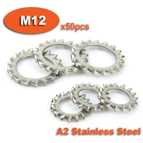 50pcs DIN6798A M12 A2 Stainless Steel External Serrated Lock Washers Washer