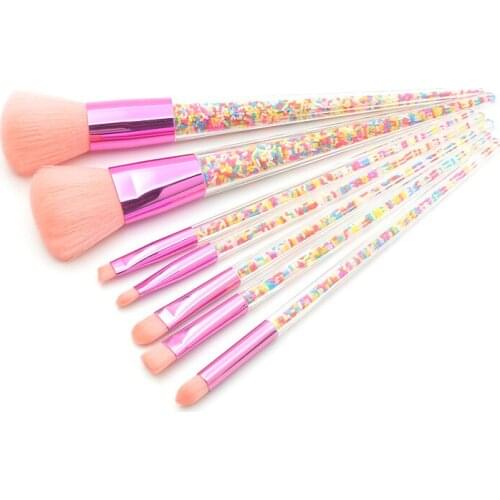 7pcs Glitter Crystal Makeup Brushes Pink Candy Beads Powder Eyeshadow Blender Makeup Set for Highlighter Crease Cosmetic Kit