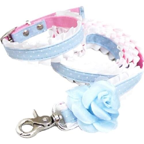 Free Shipping Beauty Princess Camellia Lace Adjustable Dog Collar Leash Pet Accessories Collier Yorkie Poodle Maltese