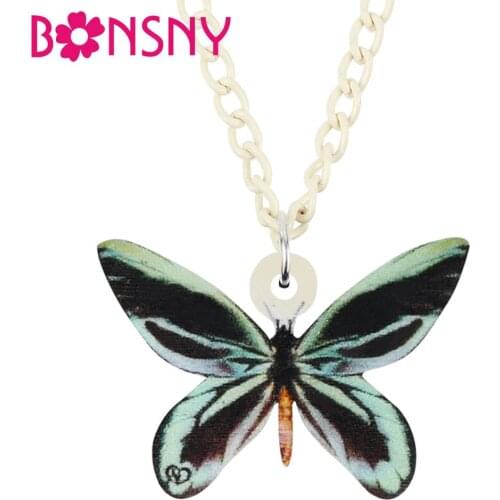 Bonsny Acrylic Queen Alexandras Birdwing Butterfly Necklace Cute Animal Pendant Jewelry For Women Girls Friends Novelty Gift