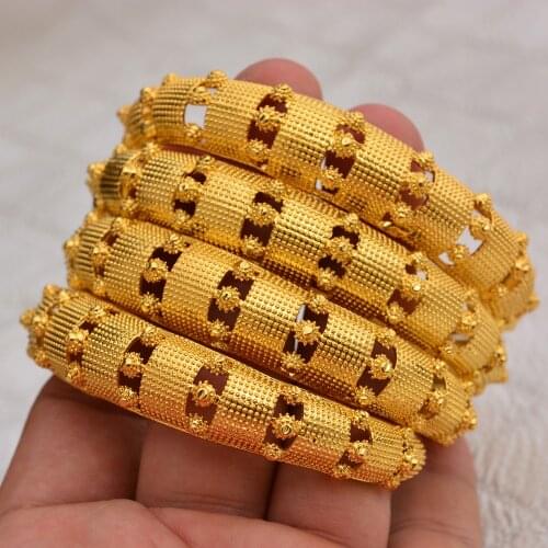 4Pcs/Lot Gold Color Bangles For Women Ethinc Cuff Bracelets Bangles Jewelry Wedding festival Gifts Dropshipping Jewelry