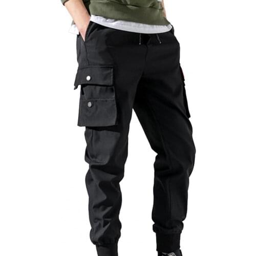 Men Pants Multi Pockets Elastic Waistband Cotton Blend Ankle Tied Sports Jogging Trousers for Sports Pants Mens Clothing 2021
