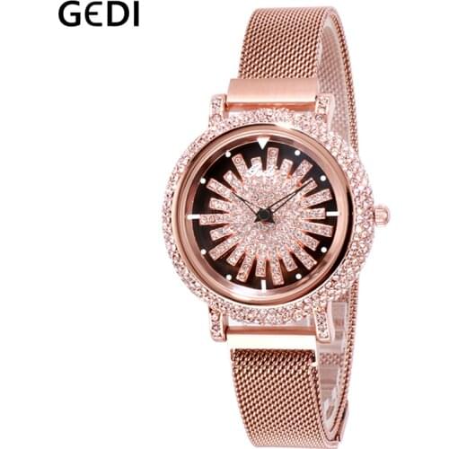 GEDI New Women Rhinestone Watches Women watch Diamond Luxury brand Magnet Strap Wristwatch ladies Crystal Quartz Clocks dress