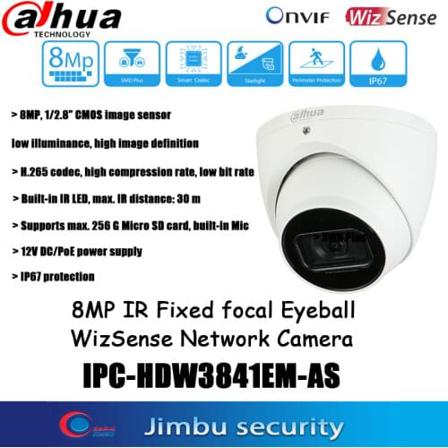 Dahua 8MP IP Camera IPC-HDW3841EM-AS IR 30M H.265 CCTV Microphone IP67 256 G Micro SD card HDW3841EM-AS Surveillance camera