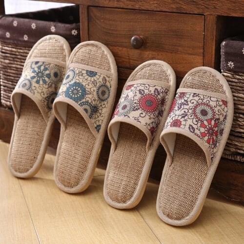 Indoor couples Linen slippers, wooden floor for home, antiskid slippers for men and women in spring and summer slippers