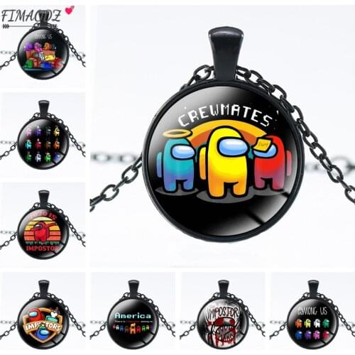 FIMAODZ Hot Games Among Us Figure Necklace For Women Men Glass Cabochon Pendant Choker Necklaces Fans Gift