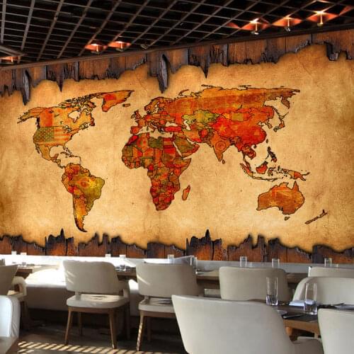 Retro World Map Mural Wallpapers for Western Restaurant Bar KTV Large European Style Industrial Decor Background Wall Paper 3D