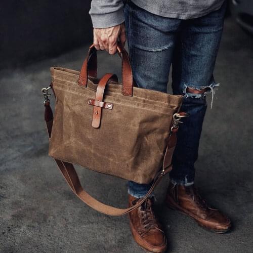 Oil Wax Cloth Canvas Tote transverse Solid Color Vintage Shoulder/Crossbody Bag Mens and Womens Handbags Folds tuo te bao