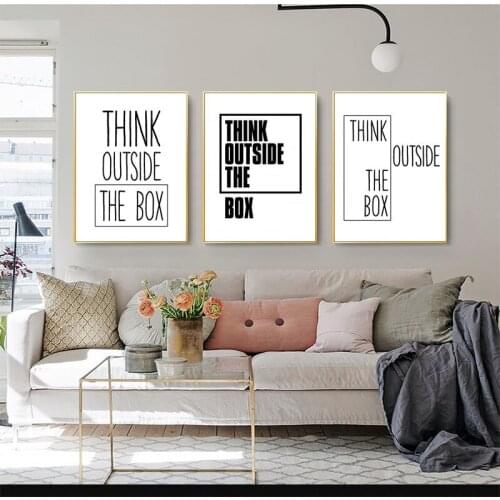Think Outside The Box Letter Black Inspirational Motivational Typography Canvas Painting Posters Prints Wall Art for Living Room
