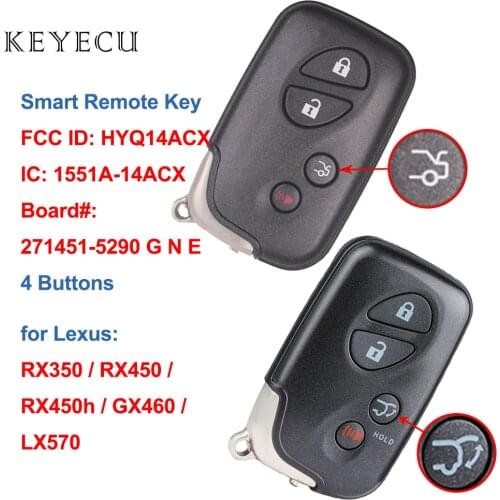 Keyecu Smart Car Remote Key 312.2/314.3/315.2/433.92MHZ for Lexus RX350 RX450 RX450h GX460 LX570, HYQ14ACX, 271451-5290 G N E