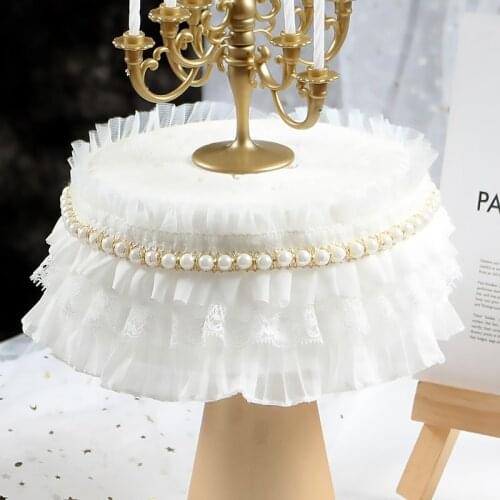 1Yard Pearls Beaded Lace Trim Ruffled Chiffon Lace Trim Gold Thread Ribbon for Bridal gown, Collar, Sash Belt, Headbands, Bakery