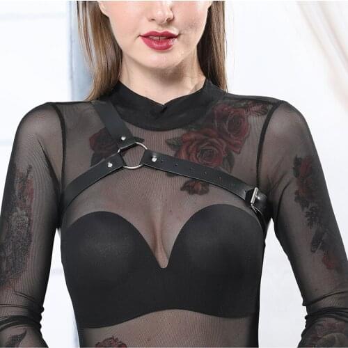 Trendy Women Leather Harness Sexy Body Chest Sculpting Waist Belt Punk Goth Bra Bondage PU Leather Waist Lingerie Garter Belts