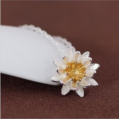 Fashion Elegant Lotus Flower Pendant Necklace for Women Ladies Girls 2021 Trend 925 Sterling Silver Mujer Colar Gifts SN146