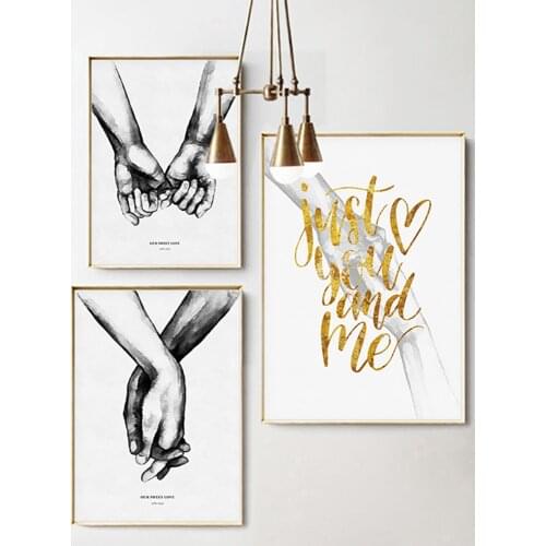 Modular Pictures Wall Art Poster Modern Black And White Lover Holding Hands Canvas Painting For Bedroom Home Decoration Printing
