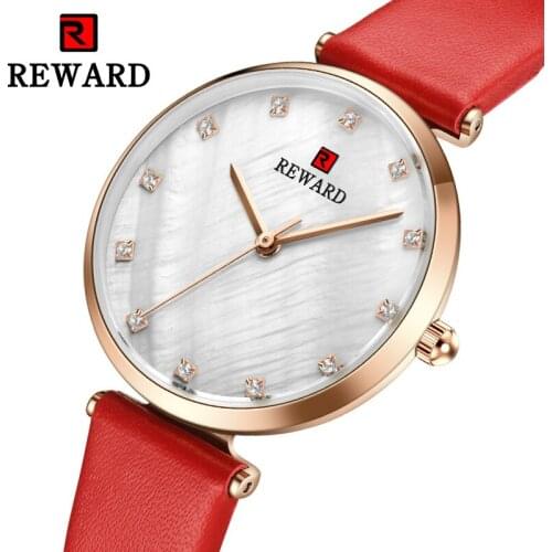 REWARD 2020 Luxury Waterproof Minimalism Ladies Watch Fritillary Dial Rhinestone Scale Leather Strap Women Watches reloj mujer