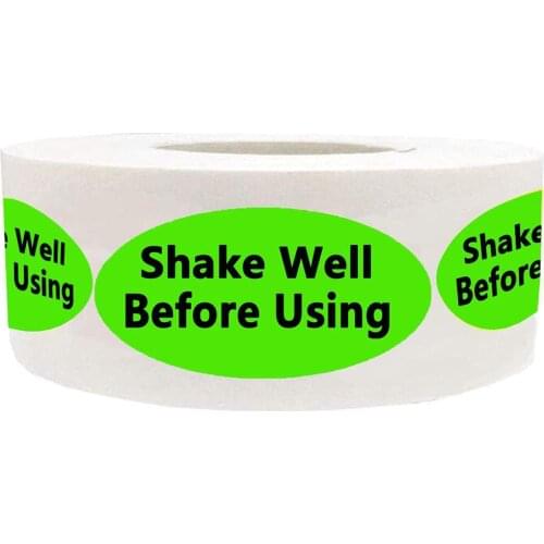 500 Pcs "Shake Well Before Using "Stickers 0.75 x 1.5 Inch Fluorescent Green with Black Shake Well Before Using Stickers Labels