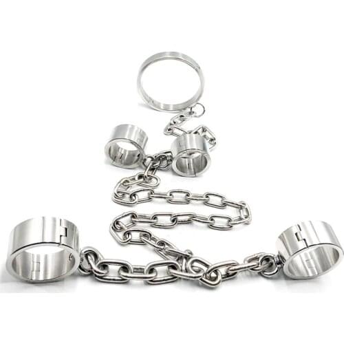 Couple BDSM Bondage Torture Slave Collar Handcuffs Ankle Cuffs Adult Games Fetish Sex Toys For Woman Men Restraints Leg Irons