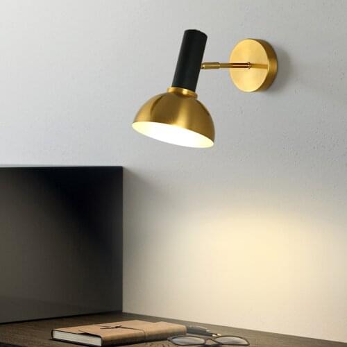 Hardware electroplating Nordic bedside wall lamp rotatable bedroom and living room background wall lighting