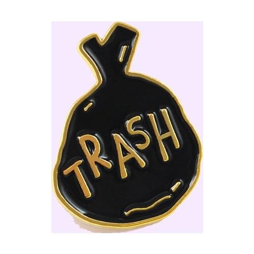 The New TRASH Black Garbage Bag Brooch Protects the Environment Badge Jewelry Natural Korean Accessories Gift Pins