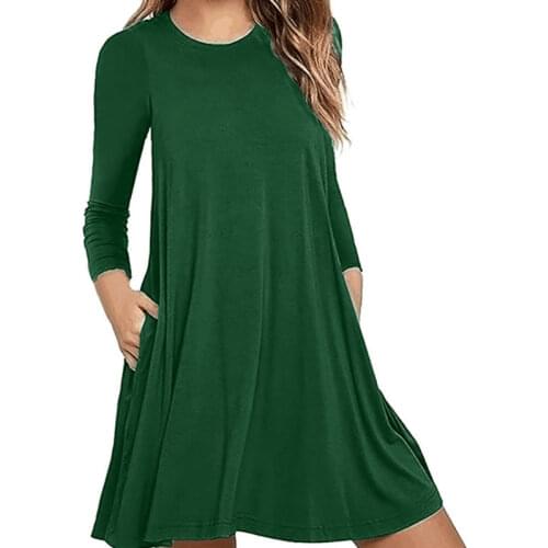 New Long Sleeve Sweatshirt Travel Dress for Spring Loose Nightdress with Pocket Ruffle Hem Bottom Straight Dresses Solid