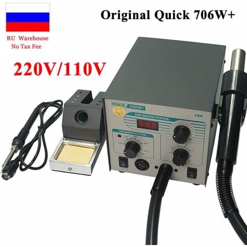 Original QUICK 706W+ Rework Station Digital Display Lead-free Soldering station with Hot Air Gun Soldering Iron Temperature