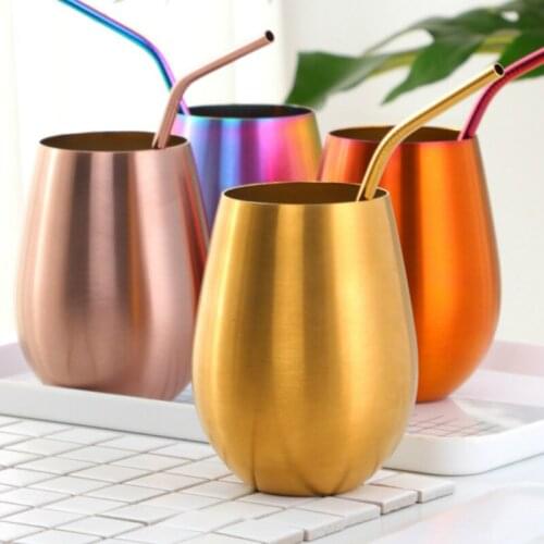 Gift Straw 304 Stainless Steel 500ml Beer Cup Wine Tumbler Portable Outdoor Travel Coffee Cocktail Drinking Mugs Metal Cup WF