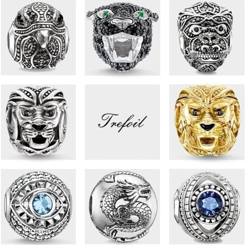 DIY Beads Eagle Falcon Gorilla Lion Dragon Charm ,Fashion Silver Jewelry Trendy Gift For Women Men Fit Bracelets Necklace Choker