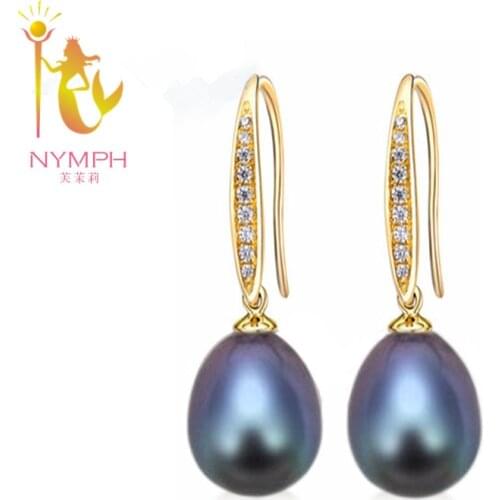 [NYMPH] pearl earrings pearl jewelry natural freshwater pearl drop black earring trendy for women fine jewerly E71