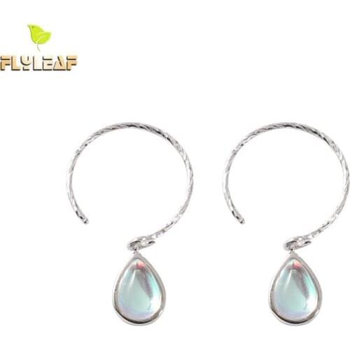 Moonstone Water Droplets Ear Hook Real 925 Sterling Silver Drop Earrings For Women Fine Earings Fashion Jewelry Wedding Flyleaf