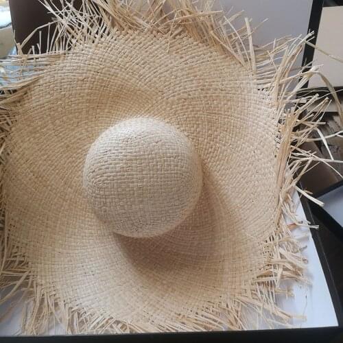 HT254 NEW Women Straw Sun Hats Large Wide Brim Gilrs High Quality Natural Raffia Panama Beach Straw Sun Cap For Holiday
