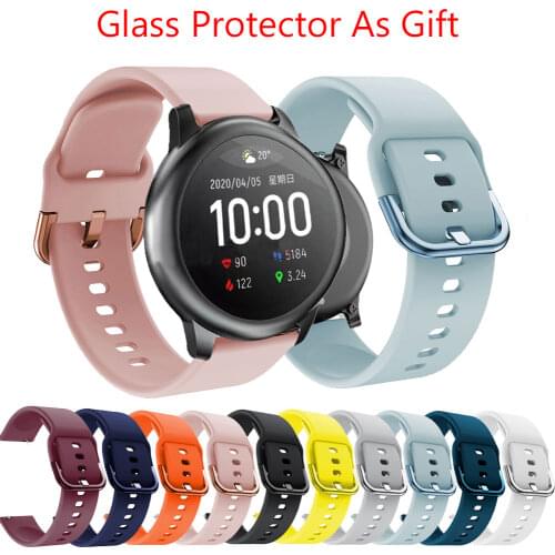 22mm Silicone Wrist Strap and Glass Protector Film for Xiaomi Haylou Solar Ls05 Smooth Smart Watch Band Bracelet Sport