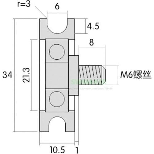 SWMAKER 10pcs M6*34*10.5mm M6 screw thread screw 34mm U grooved pulley plastic engineering plastic roller