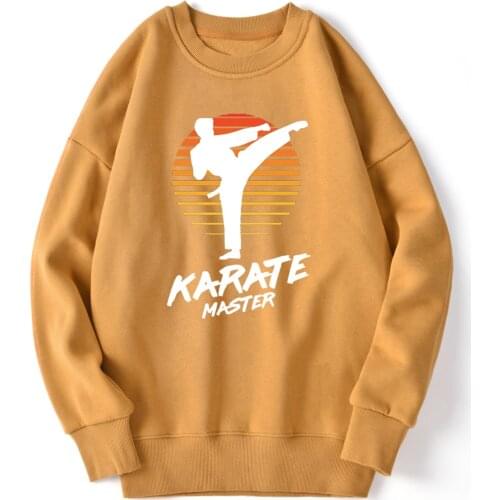Karate Master Print Sweatshirt For Mens Drop shoulders Fleece Hoody Male Outwear Tops Mans Clothing Fall Retro Supoleron Hombre