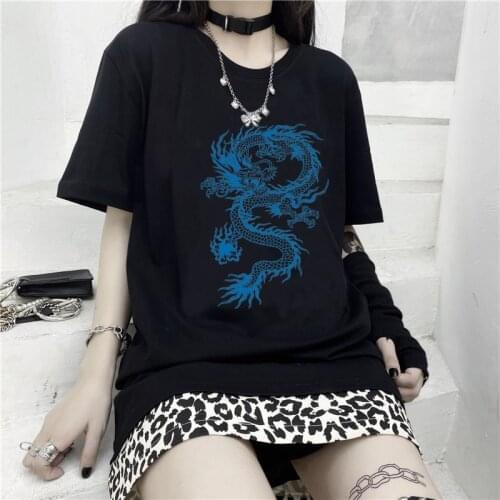 Tops Blue dragon harajuku ropa mujer kpop aesthetic mulher camisetas hip hop streetwear woman tshirts korean style clothes drop